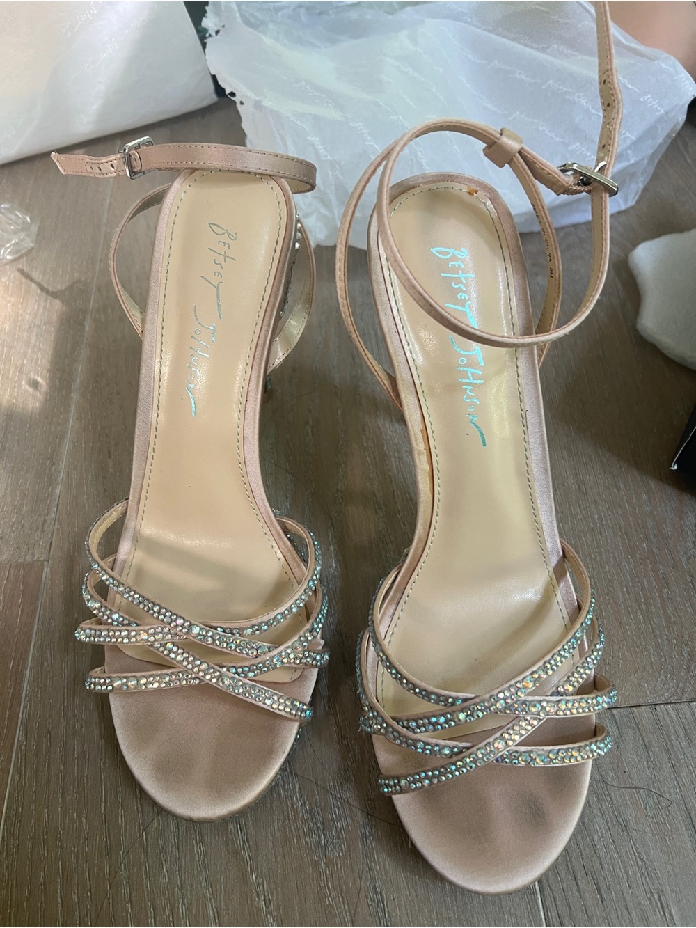 Betsey Johnson Nude Crystal Embellished Strappy Sandals MERMAID TO THE MAX BB